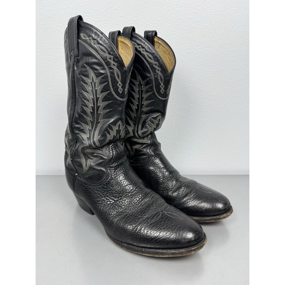Vintage Tony Lama Boots Mens 11 D Black Leather Bullhide Western Cowboy Rodeo